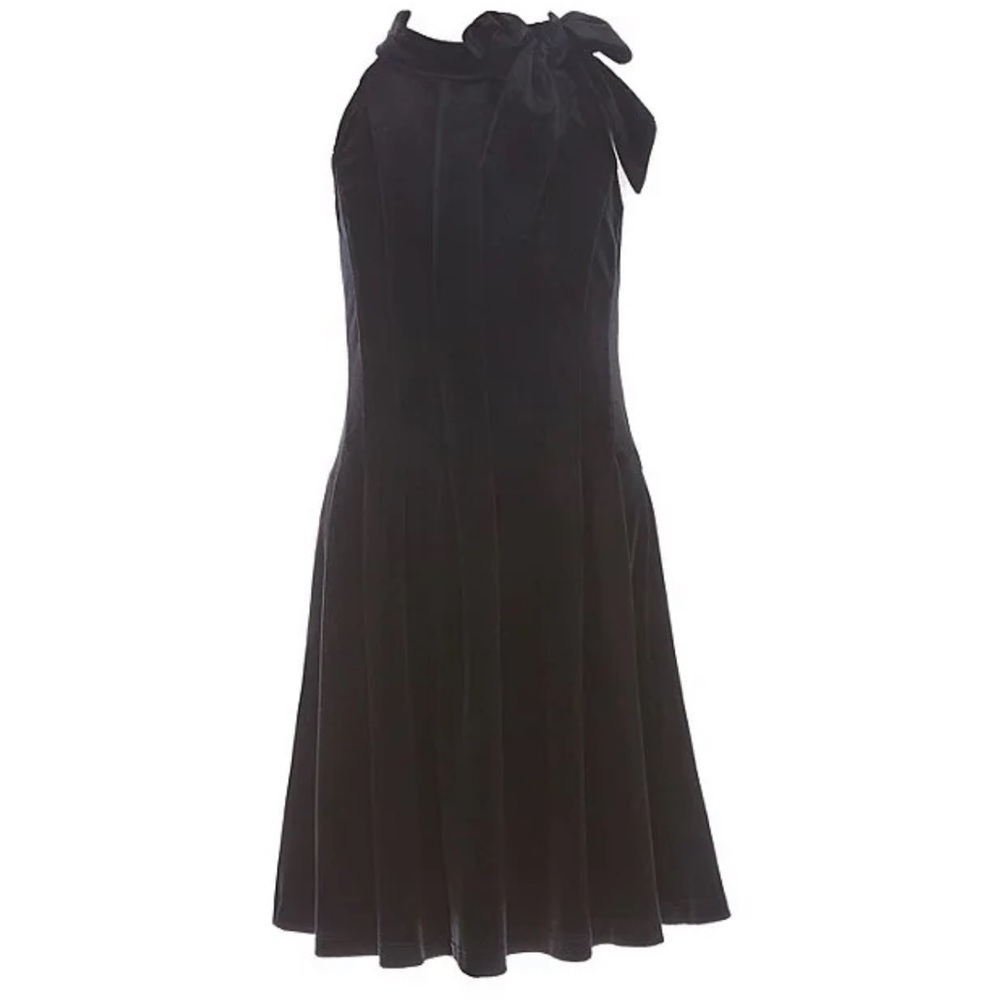 GB Girls Sleeveless Halter Bow Neck Velvet Fit-and-Flare Dress, black